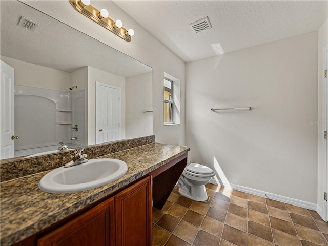 143 Alfani St, Davenport, FL 33896 - bathroom with baseboards, vanity, toilet, a textured ceiling, and washtub / shower combination