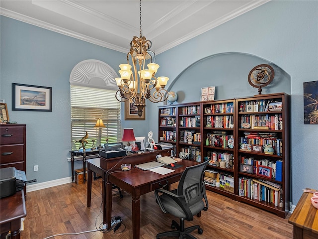 148 Melissa Trl, Auburndale, FL 33823 - office space featuring wood finished floors, crown molding, a chandelier, and baseboards