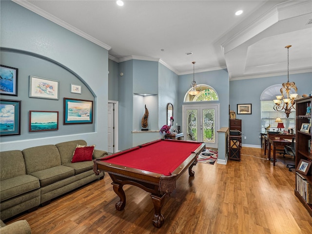 148 Melissa Trl, Auburndale, FL 33823 - recreation room featuring wood finished floors, billiards table, baseboards, french doors, and recessed lighting