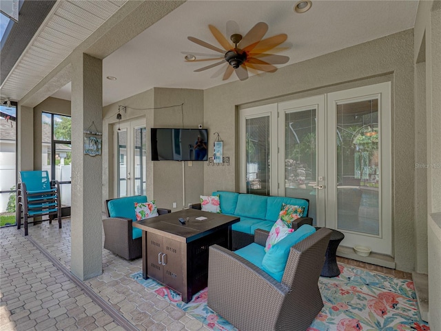 148 Melissa Trl, Auburndale, FL 33823 - view of patio / terrace featuring french doors, outdoor lounge area, and a ceiling fan