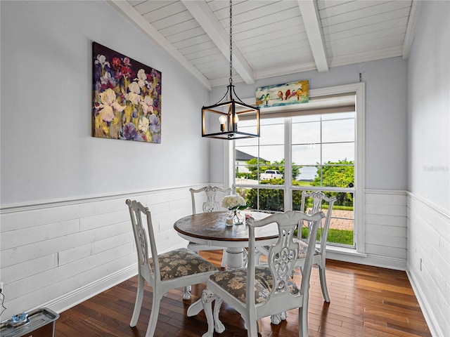 184 Melissa Trl, Auburndale, FL 33823 - dining area with wainscoting, wood-type flooring, a chandelier, and wood ceiling