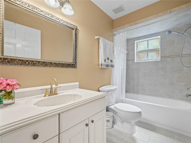 2921 W Socrum Loop Rd, Lakeland, FL 33810 - full bathroom featuring vanity, toilet, shower / bathtub combination with curtain, and tile patterned floors