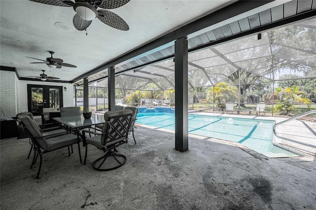 7608 Franklin Rd, Plant City, FL 33565 - swimming pool featuring a ceiling fan, french doors, and a patio area