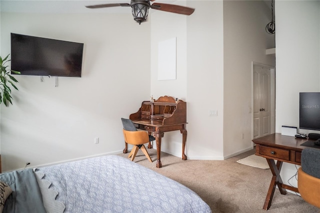 11567 Misty Isle Ln, Riverview, FL 33579 - bedroom featuring carpet, baseboards, ceiling fan, and an office area