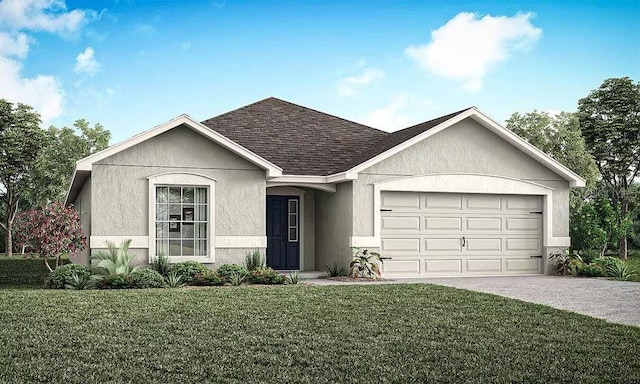 797 Cypress Creek Run, Saint Cloud, FL 34771 - ranch-style house with stucco siding, a front lawn, concrete driveway, an attached garage, and roof with shingles
