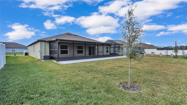 2966 Flying Blackbird Rd, Bartow, FL 33830 - back of property featuring central AC, a shingled roof, and stucco siding