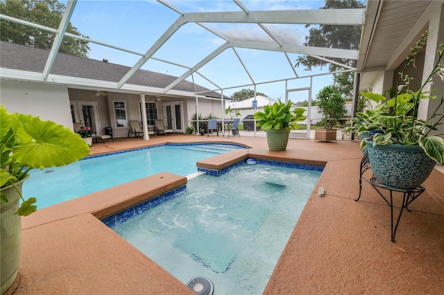 1130 Ewell Rd, Lakeland, FL 33811 - view of pool with ceiling fan, a patio, french doors, and a lanai