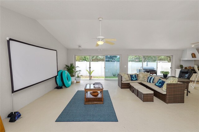 1130 Ewell Rd, Lakeland, FL 33811 - home theater room featuring a ceiling fan and lofted ceiling
