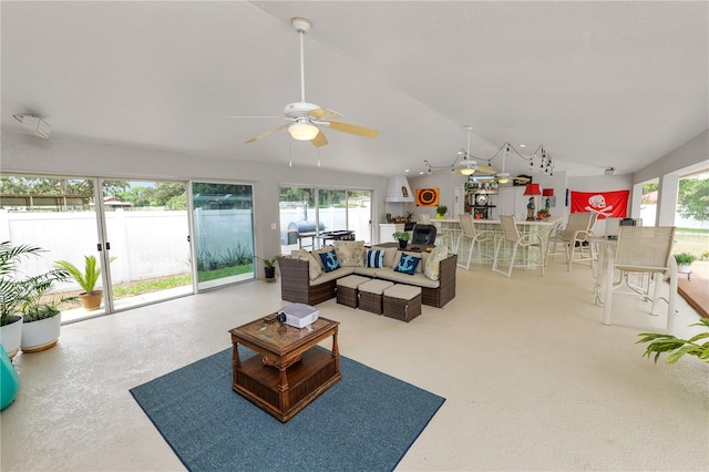 1130 Ewell Rd, Lakeland, FL 33811 - living room with lofted ceiling and ceiling fan