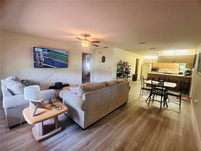 2430 Gresham St, Sebring, FL 33875 - living area featuring light wood finished floors, a ceiling fan, and a textured ceiling