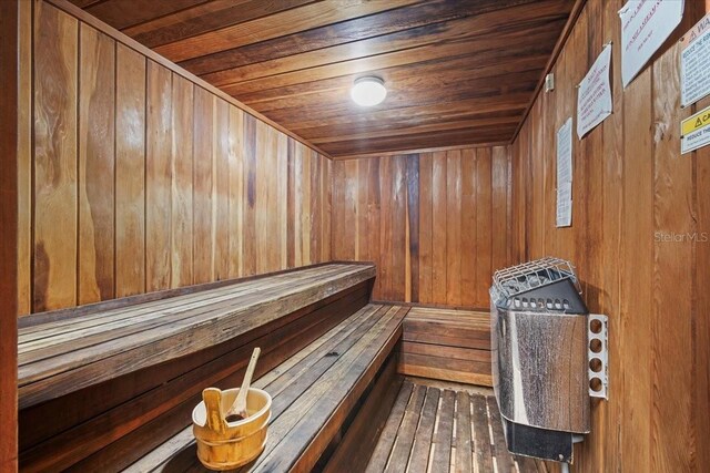 830 N Atlantic Ave Unit B502, Cocoa Beach, FL 32931 - sauna featuring wood ceiling, wooden walls, and hardwood / wood-style floors