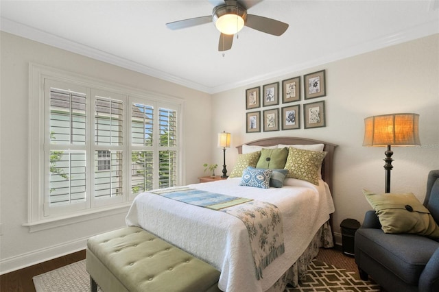 1825 Pawnee Trl, Lakeland, FL 33803 - bedroom with ornamental molding, baseboards, wood finished floors, and a ceiling fan