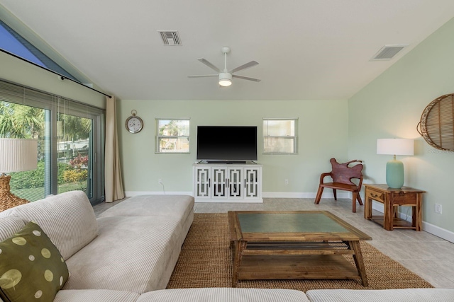 3626 Corsair Ct, New Port Richey, FL 34652 - living area featuring a ceiling fan, baseboards, and tile patterned floors