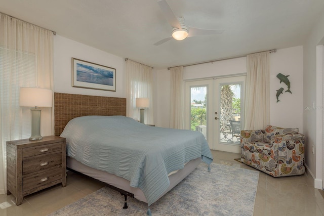 3626 Corsair Ct, New Port Richey, FL 34652 - bedroom with access to outside, a ceiling fan, and tile patterned flooring