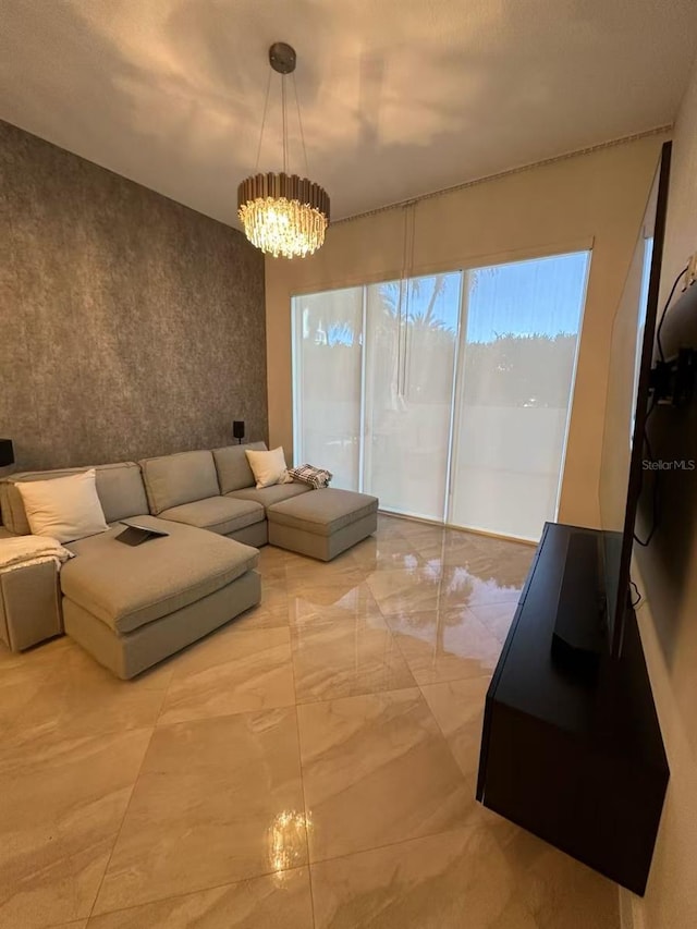 600 NE 27th St Unit 604, Miami, FL 33137 - living area with a chandelier and light marble finish floors