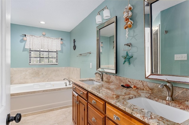 2331 D R Bryant Rd, Lakeland, FL 33810 - bathroom featuring a garden tub, double vanity, and tile patterned floors