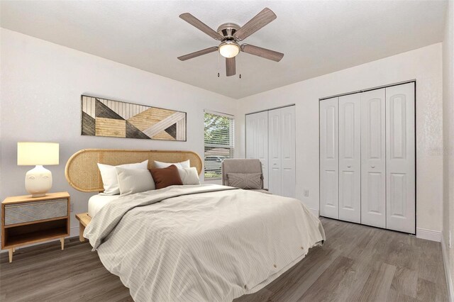 113 Patrick Henry Rd, Bartow, FL 33830 - bedroom with two closets, wood finished floors, and ceiling fan