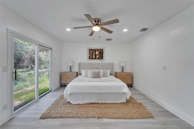 113 Patrick Henry Rd, Bartow, FL 33830 - bedroom featuring access to outside, light wood-type flooring, recessed lighting, and a ceiling fan