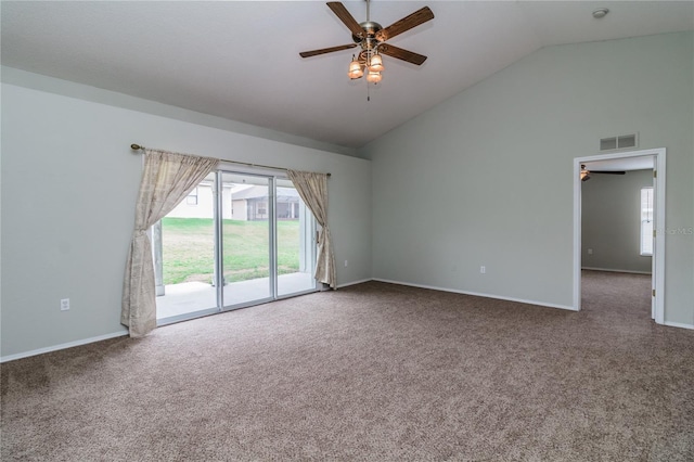 8323 Greystone Dr, Lakeland, FL 33810 - carpeted empty room with ceiling fan, plenty of natural light, baseboards, and high vaulted ceiling