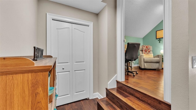 3121 Highlands By The Lake Way, Lakeland, FL 33812 - hallway with dark wood-type flooring and lofted ceiling