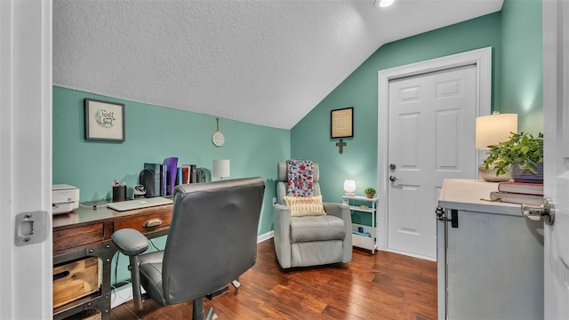 3121 Highlands By The Lake Way, Lakeland, FL 33812 - office featuring lofted ceiling, wood finished floors, and a textured ceiling
