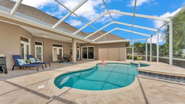 3121 Highlands By The Lake Way, Lakeland, FL 33812 - outdoor pool with a patio area, a lanai, and a ceiling fan