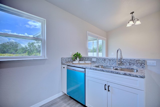 2438 W Wellston Rd, Avon Park, FL 33825 - kitchen featuring dishwashing machine, a sink, white cabinets, and light stone countertops