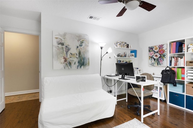 6819 Broken Arrow Trl S, Lakeland, FL 33813 - home office with a ceiling fan and wood finished floors