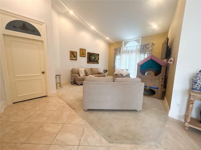 1909 Masters Way, Plant City, FL 33566 - living room with lofted ceiling, light carpet, and light tile patterned flooring