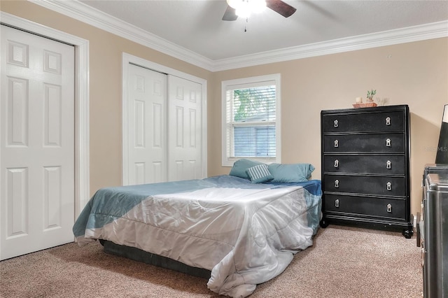 1300 Ariana Woods Cir, Auburndale, FL 33823 - bedroom featuring crown molding, carpet floors, a closet, and ceiling fan