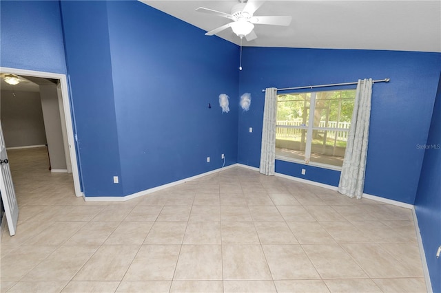 16804 Hawkridge Rd, Lithia, FL 33547 - tiled spare room with ceiling fan, lofted ceiling, and baseboards
