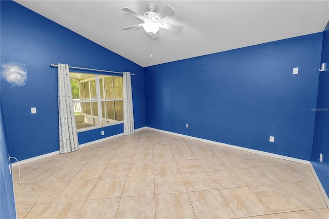 16804 Hawkridge Rd, Lithia, FL 33547 - empty room with lofted ceiling, ceiling fan, baseboards, and tile patterned flooring