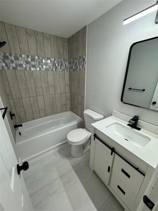 854 Shirley Ann Trl Unit 854/856, Lakeland, FL 33809 - bathroom with vanity, a textured wall, toilet, and shower / tub combination