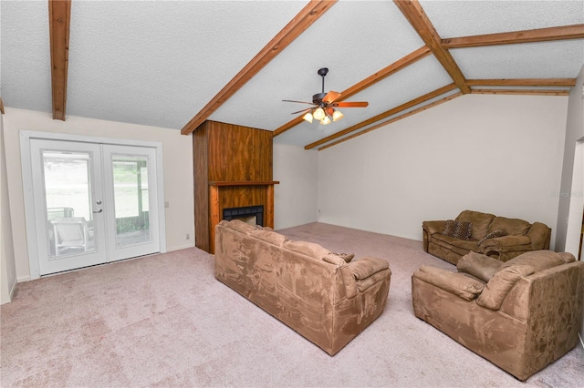 1917 Lori Ln W, Lakeland, FL 33801 - living room featuring ceiling fan, carpet floors, a fireplace, and french doors