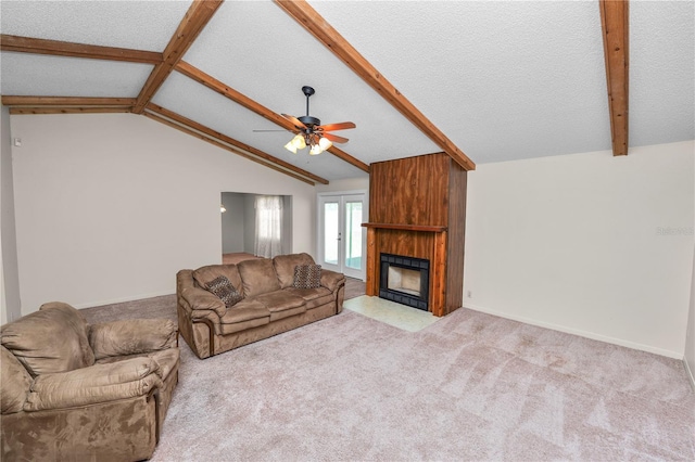 1917 Lori Ln W, Lakeland, FL 33801 - carpeted living room featuring a ceiling fan, a large fireplace, and baseboards