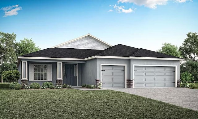 561 Silver Course Run, Ocala, FL 34472 - view of front of home featuring a garage, a front lawn, concrete driveway, roof with shingles, and stone siding