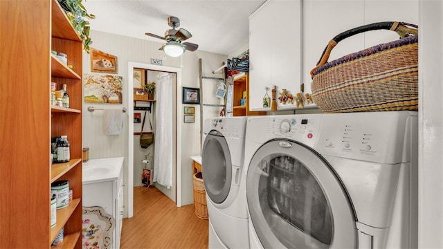 841 E Valencia St, Lakeland, FL 33805 - laundry room with washer and dryer, light wood-style floors, and ceiling fan
