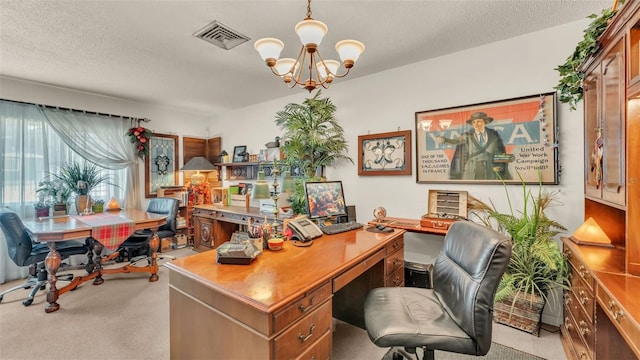 841 E Valencia St, Lakeland, FL 33805 - office space with light carpet, a chandelier, and a textured ceiling