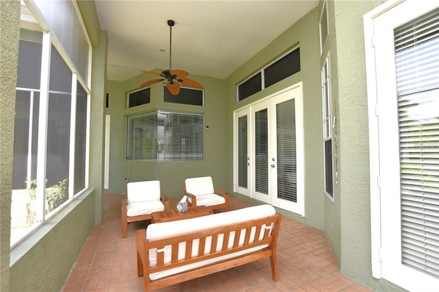 943 Hamilton Place Ln, Lakeland, FL 33813 - sunroom / solarium with french doors, a ceiling fan, vaulted ceiling, and outdoor lounge area