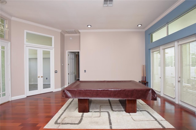 943 Hamilton Place Ln, Lakeland, FL 33813 - rec room with wood finished floors, french doors, ornamental molding, billiards, and recessed lighting