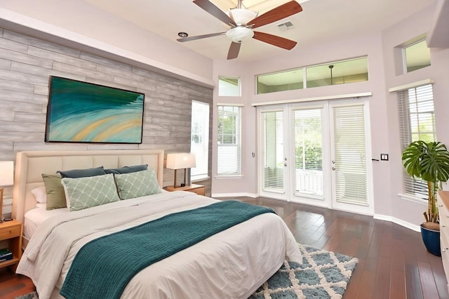 943 Hamilton Place Ln, Lakeland, FL 33813 - bedroom with access to outside, hardwood / wood-style floors, multiple windows, and a ceiling fan