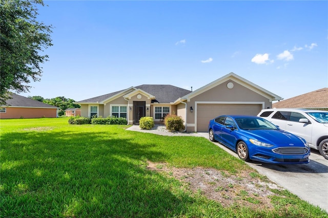 1531 Blue Sky Blvd, Haines City, FL 33844 - ranch-style house with an attached garage, a front yard, stucco siding, and concrete driveway