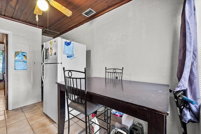 320 W Carver St, Lakeland, FL 33805 - dining room with a textured wall, wood ceiling, light tile patterned floors, and ceiling fan