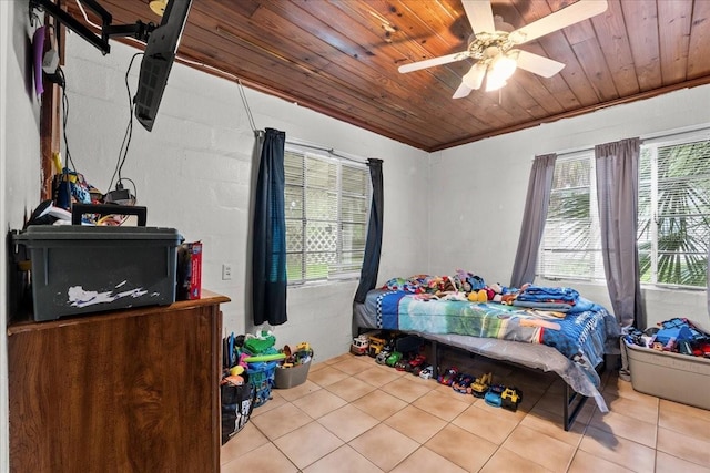 320 W Carver St, Lakeland, FL 33805 - bedroom with tile patterned flooring, wood ceiling, and ceiling fan