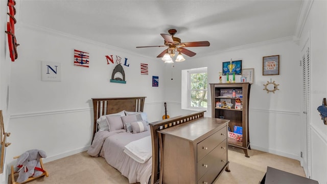 1910 Clubhouse Rd, Lakeland, FL 33813 - bedroom featuring ornamental molding, light carpet, baseboards, and ceiling fan