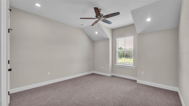 1385 Ewell Rd, Lakeland, FL 33811 - unfurnished room with a ceiling fan, carpet floors, recessed lighting, and vaulted ceiling