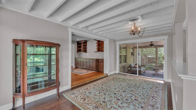 4219 Forest Hills Dr, Lakeland, FL 33813 - interior space with a chandelier and beamed ceiling