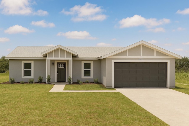 200 Locust Pass, Ocala, FL 34472 - view of front of home with concrete driveway, a front lawn, a garage, and a shingled roof
