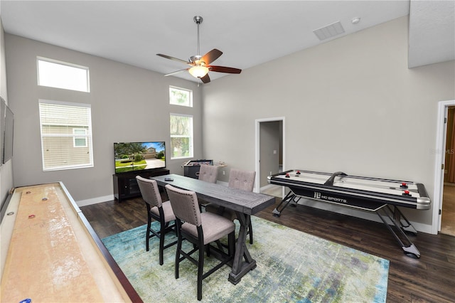 228 Magneta Loop, Auburndale, FL 33823 - office area featuring wood finished floors, a ceiling fan, and a high ceiling