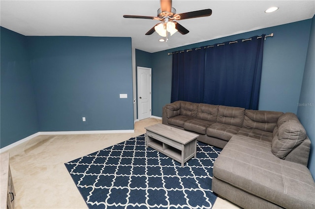 228 Magneta Loop, Auburndale, FL 33823 - living area featuring ceiling fan, carpet floors, and recessed lighting